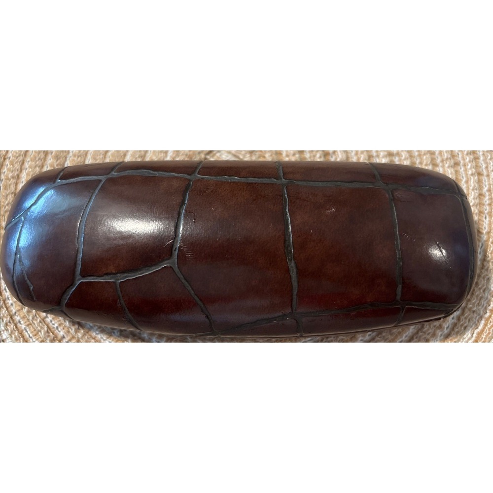 RARE Vtg Lauren Hutton  Brown Africa Hardshell Eyeglass Case Crocodile Textured